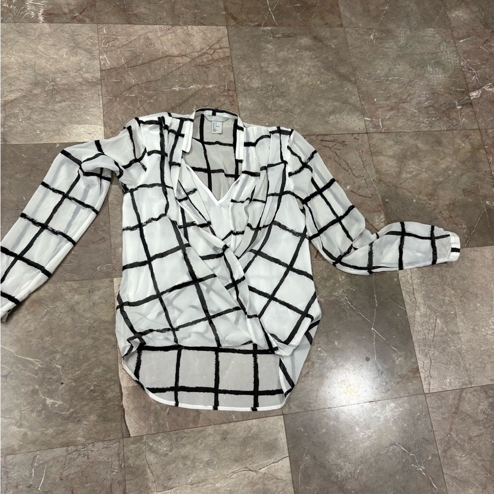 H&M Black and White Checkered Blouse
